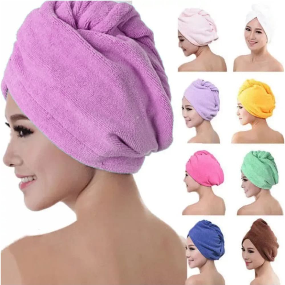Kit 2 Toalhas Grossa Mágica Para Cabelo Secar Rápido Touca Banho