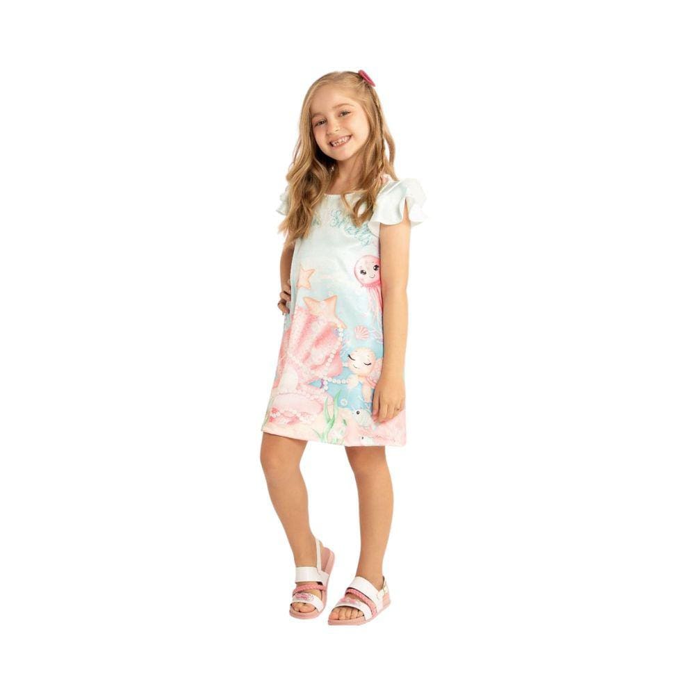 Vestido Infantil Verao Munlie Azul Fundo do Amor tam 14