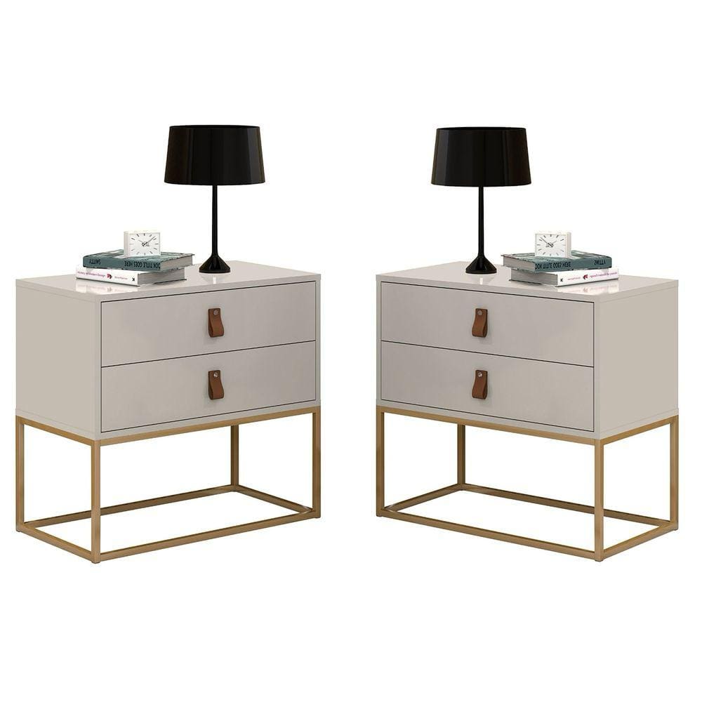 Móvel De Luxo Lançamento Kit Mesa de Cabeceira Off/Dourado