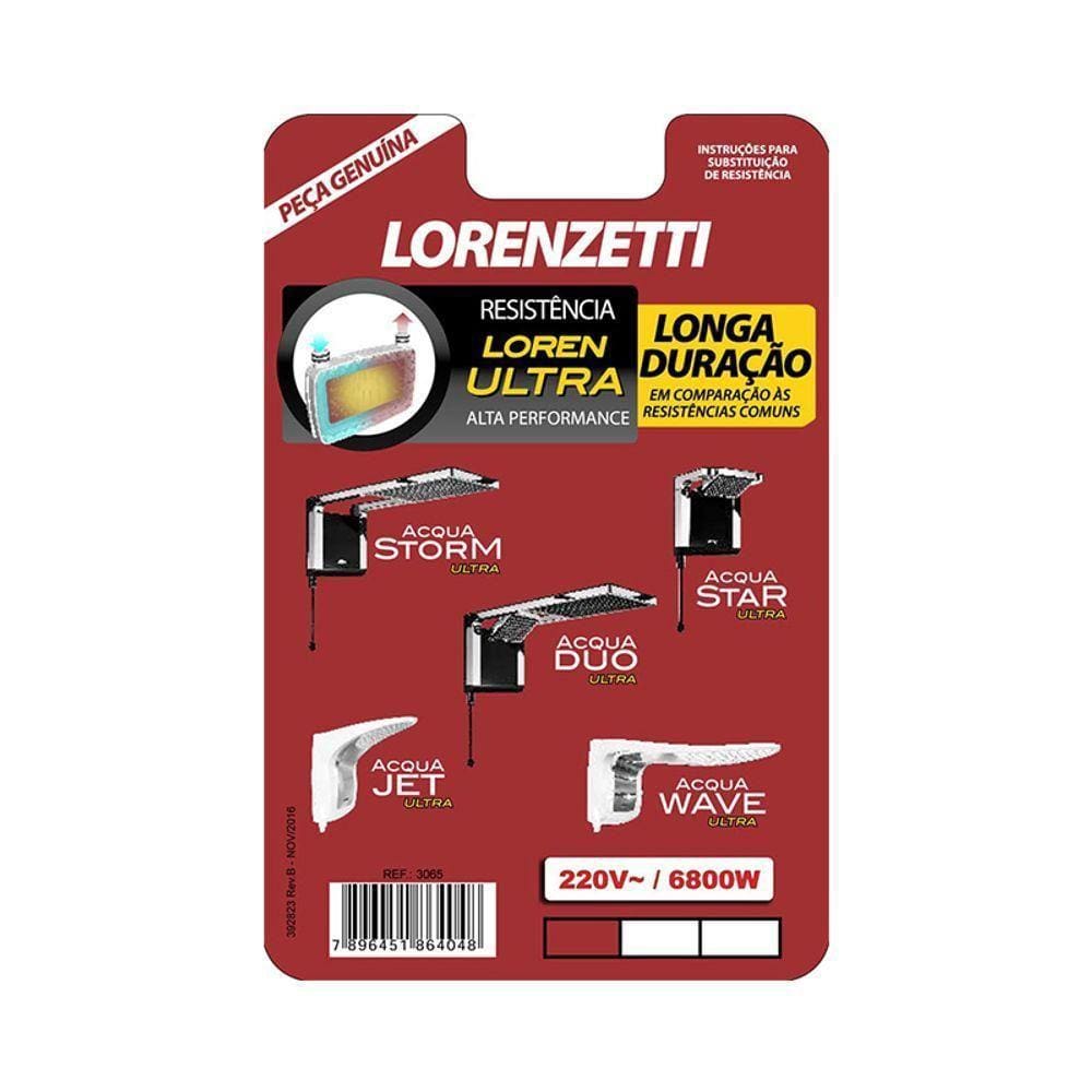 Resistência Lorenzetti 3065 A 6800w 220v Loren Ultra