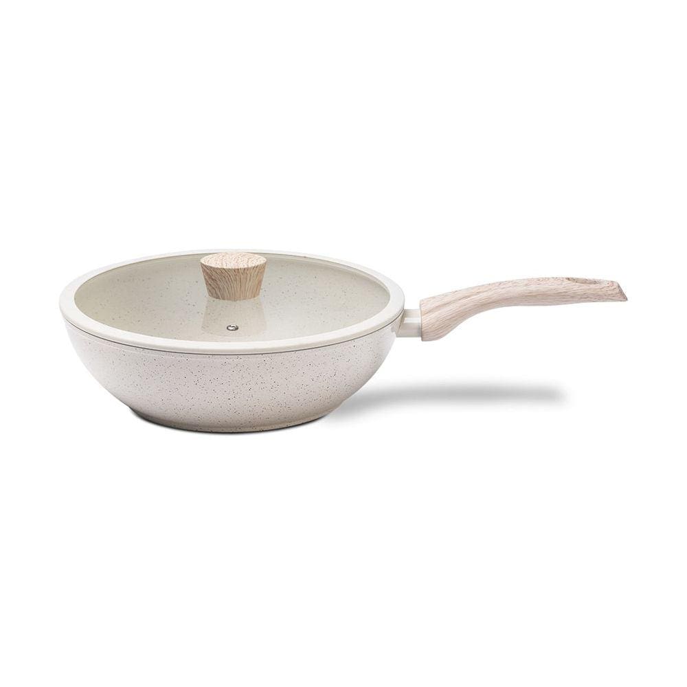 Wok com Tampa Brinox Antiaderente Ceramic Life Sirius 28 cm 3,4 L com Indução Vanilla