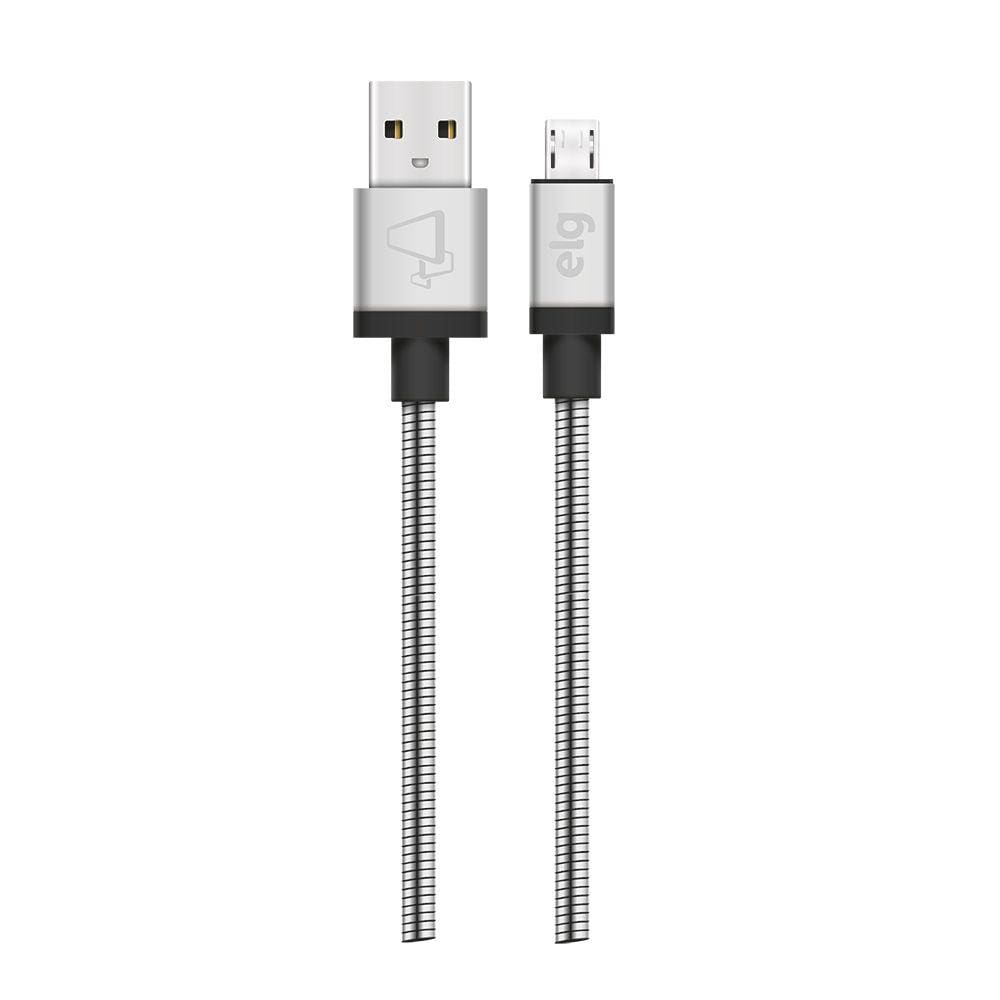 Cabo Carregador Micro USB Com Mola Inox Preto - ELG