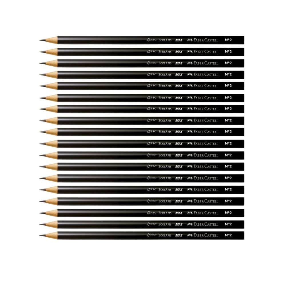 Kit 20 Lápis de Escrever Preto Redondo Ecolápis Max Nº2 HB Faber Castell