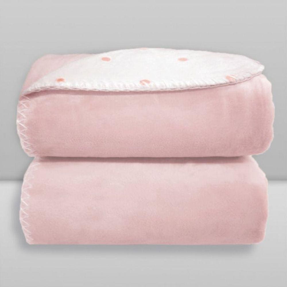 Manta Dupla Face Poá Rosa Bebê - Laço Bebê