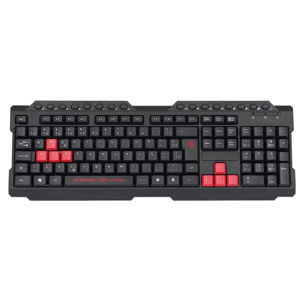 Teclado Gamer com 16 Teclas Multimídia Preto/Vermelho - ELG