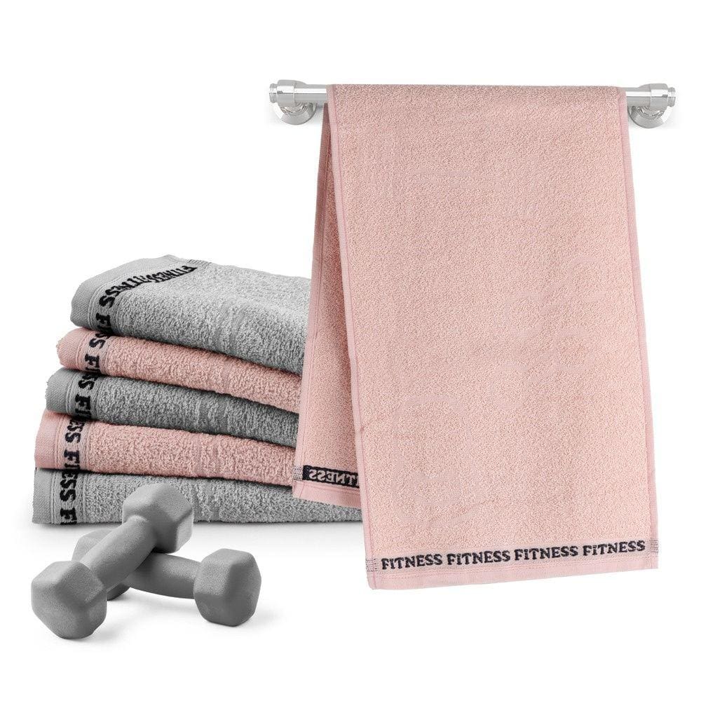 Kit Toalhas Fitness 6 unidades Academia Treino Cinza e Rosa