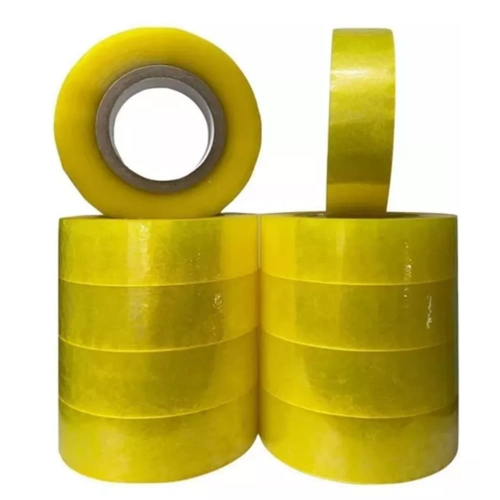 Kit 10 Fitas Adesiva Transparente Amarela 200 metros Embalar