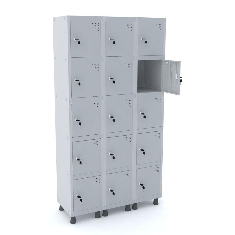 Roupeiro De Aço 3M 15 Portas Fechadura Pandin - Cinza