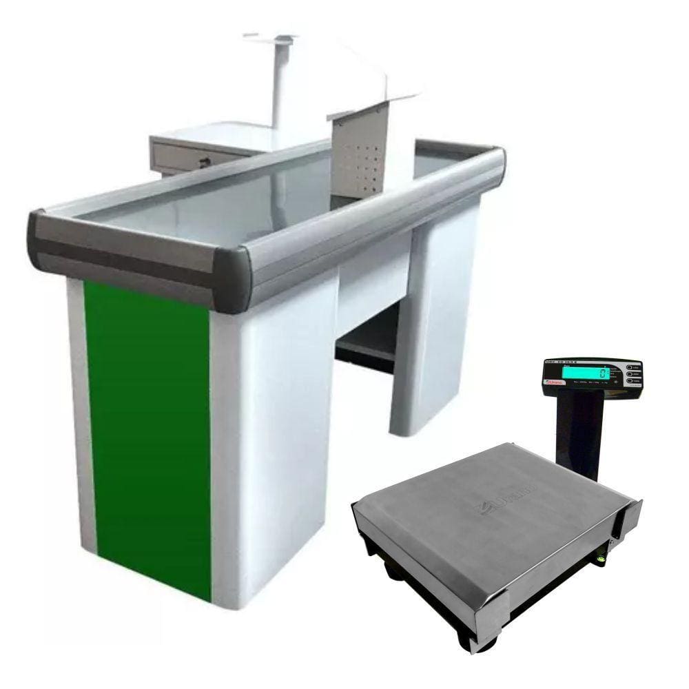 Caixa Supermercado Empacotador Verde 1,50m Check Out e Balança Bivolt 30kg Urano