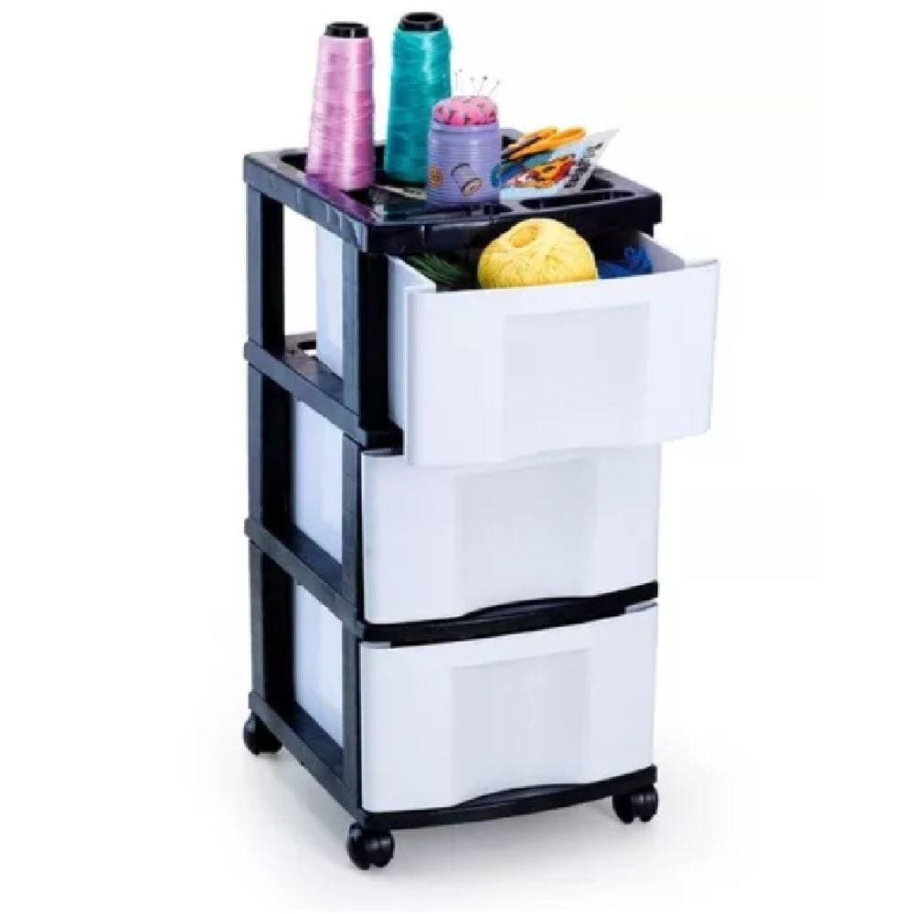 Gaveteiro Plástico com Rodízio 3 Gavetas 65cm Agraplast