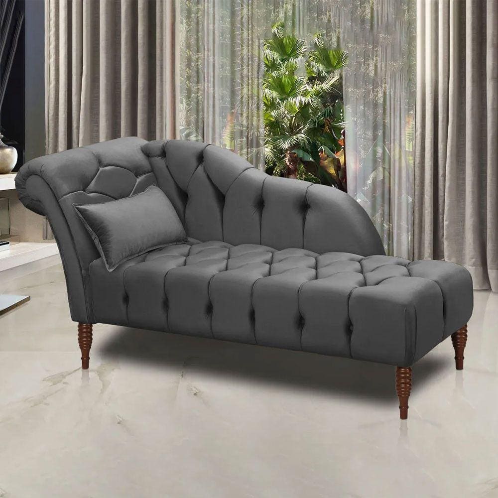 Chaise Longue Divã Montreal em Madeira de Reflorestamento Veludo 160cm Speciale Home