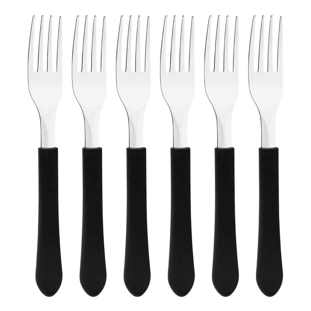 Kit 6 Garfo De Mesa Tramontina Leme Inox Cabo Preto