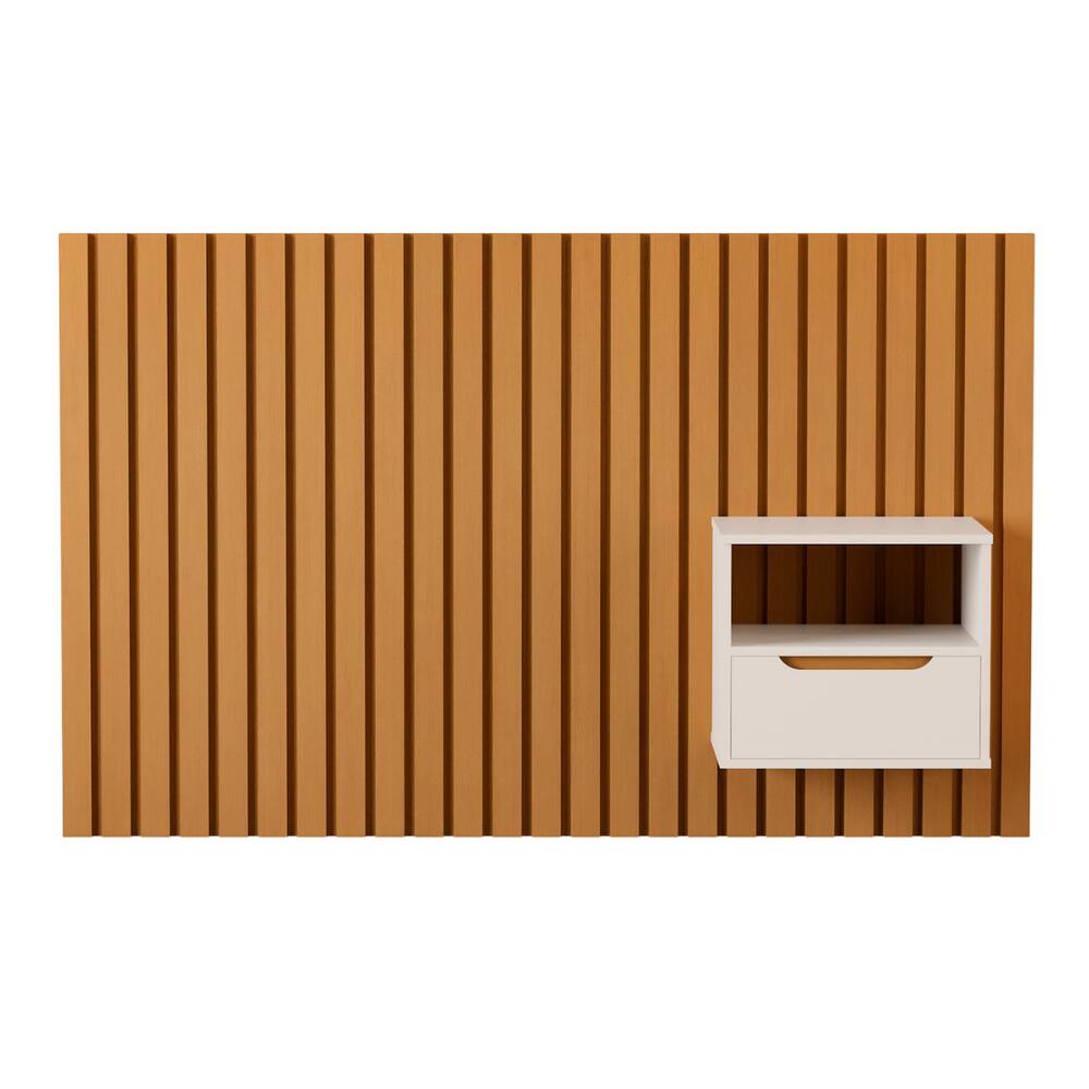 Cabeceira Para Cama Solteiro com 1 Mesa Foggia Nature Pérola