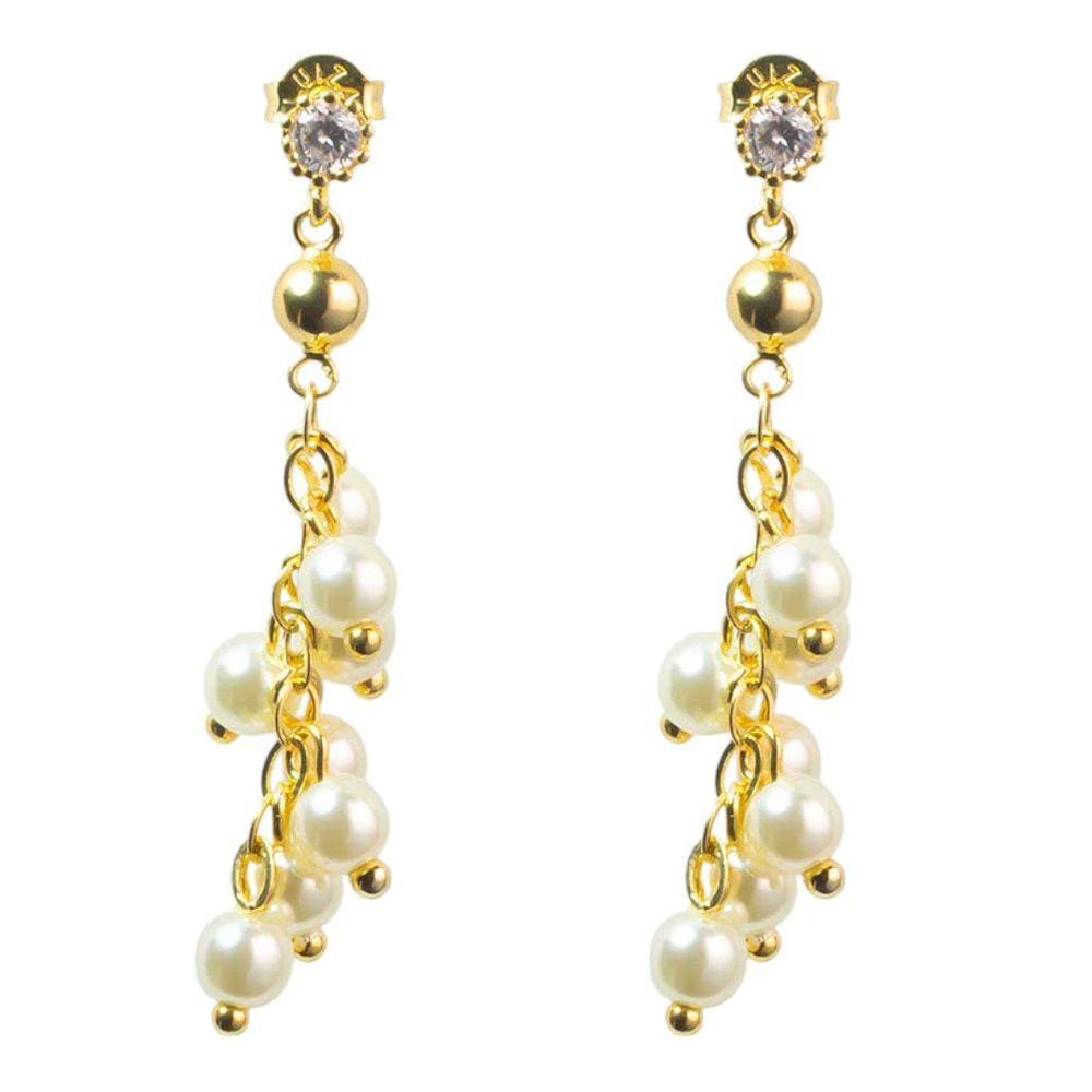 Brinco Cacho De Pérolas e Ponto De Luz By Kumbayá Joias