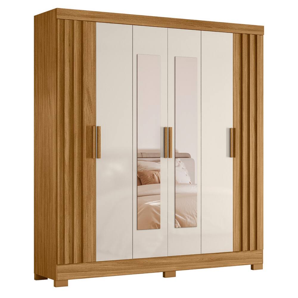 Roupeiro Fresado com Espelho Lagos Freijó Off White