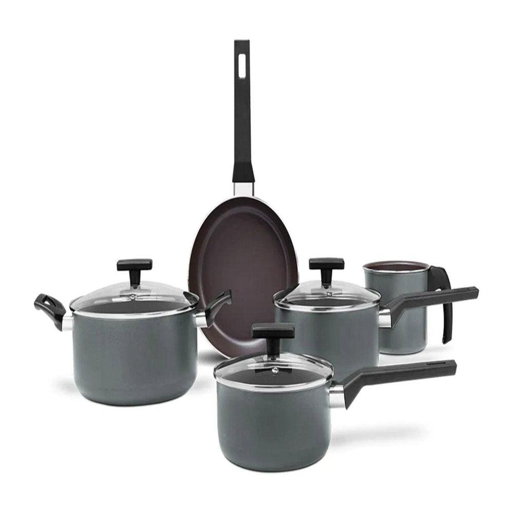 Jogo De Panelas 5 Peças Brinox Antiaderente Preserve Cinza