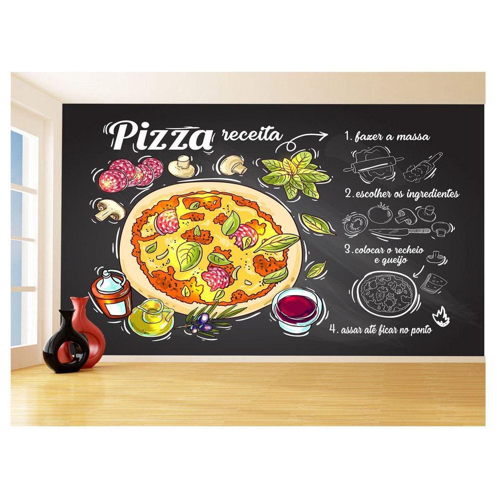 Papel De Parede Alimentos Cantinho Pizza Lousa 3,5M Al341