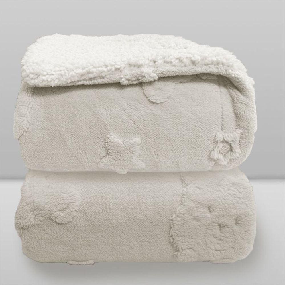 Cobertor Urso Relevo Sherpa Branco - Laço Bebê