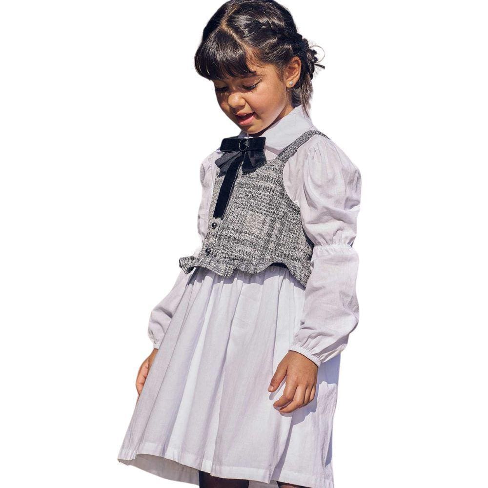Vestido Infantil Kukiê Off White com Colete