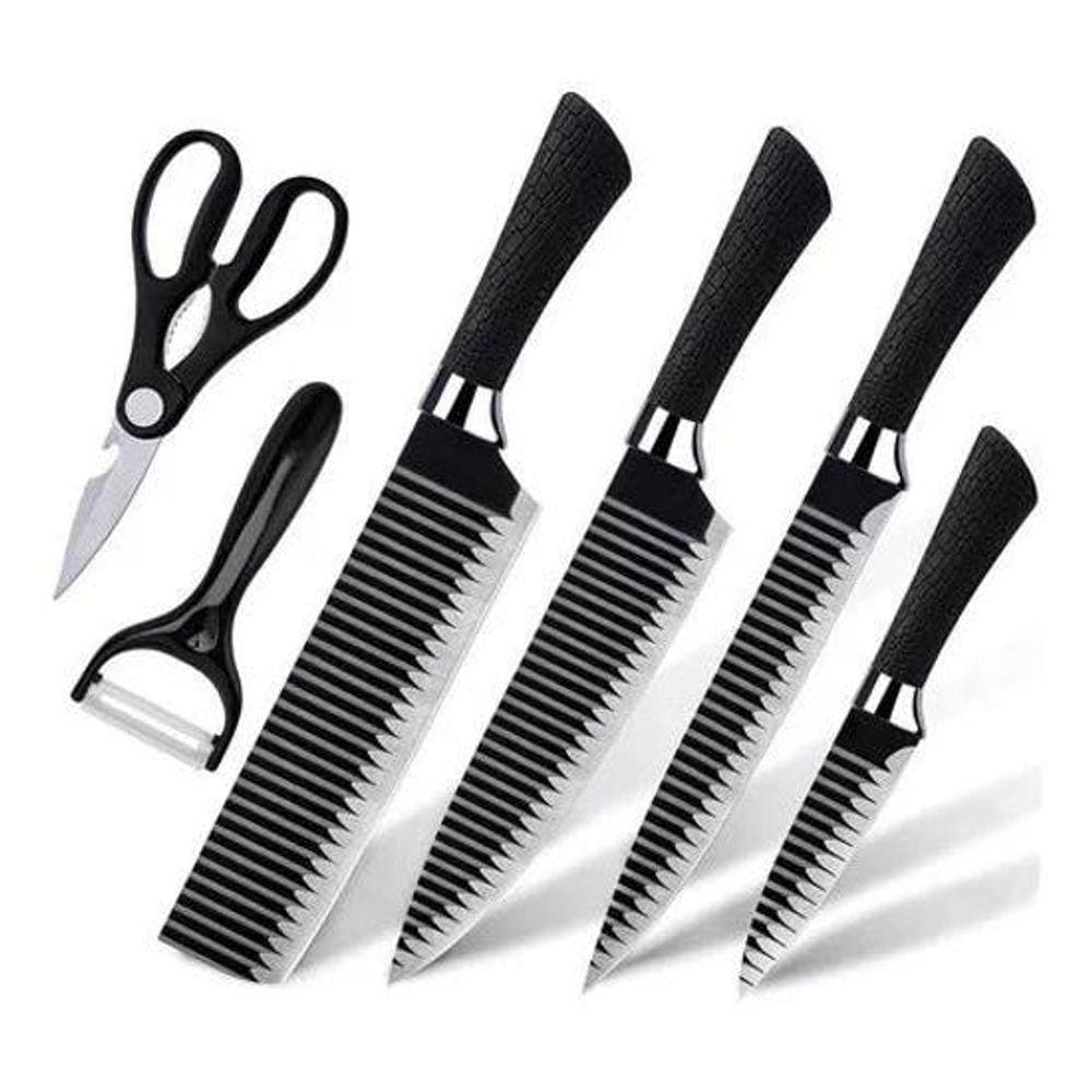 Kit Jogo Facas Churrasco/Cozinha 6 Peças Aço Inox: Facas