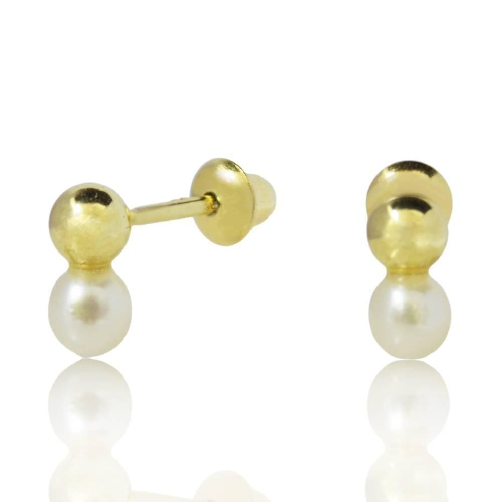 Brinco Pérola Com Bola Bola 3,9 Mm Em Ouro 18K