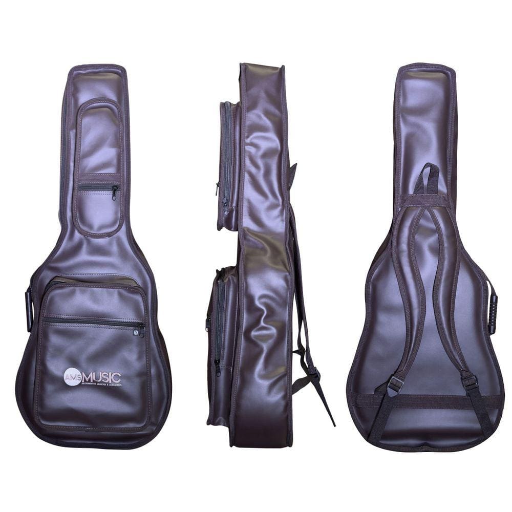 CAPA P/ VIOLÃO FOLK PREMIUM COURO \"AMS\" MARROM