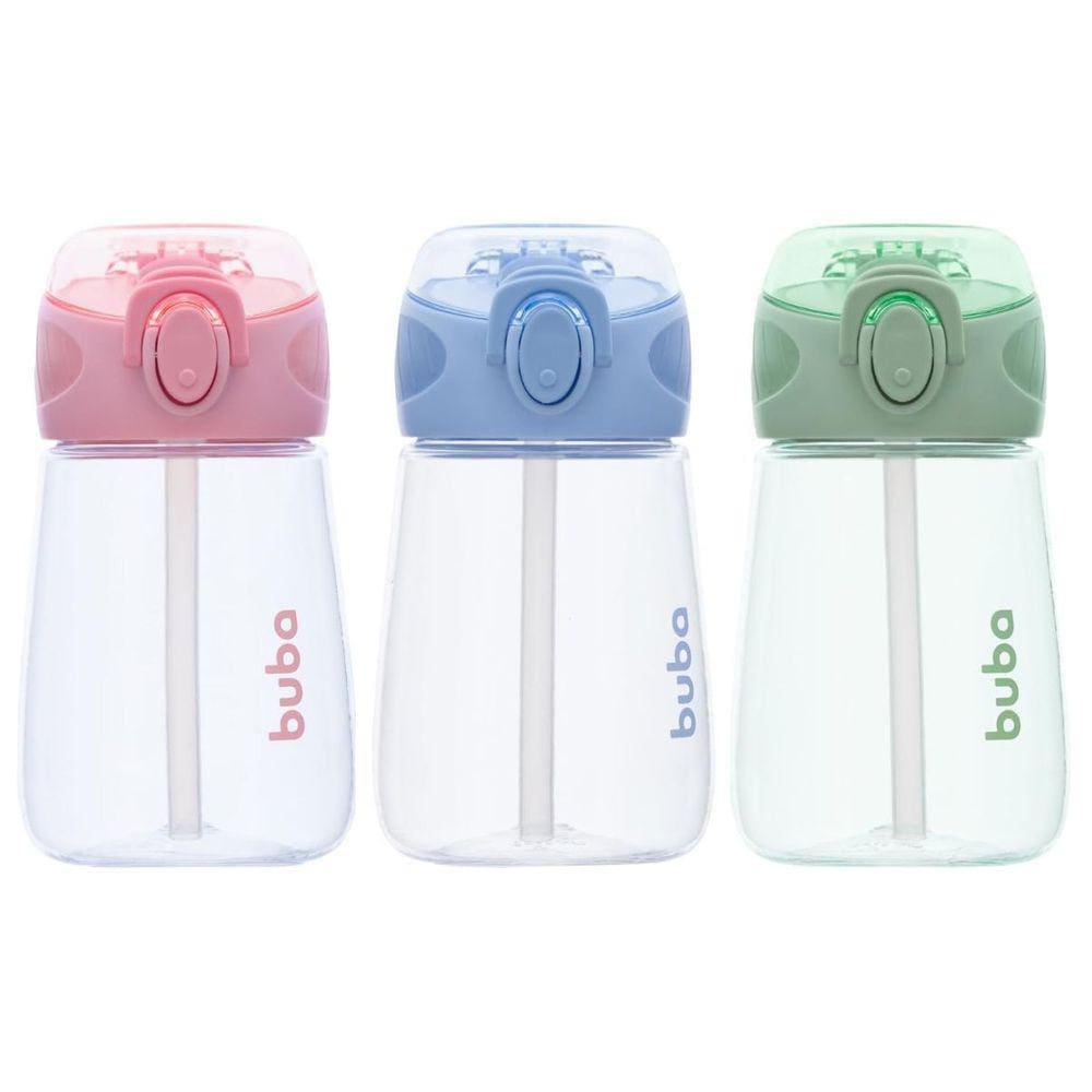 Garrafa Criaça Escolar Infantil Com Trava Canudo Silicone Buba