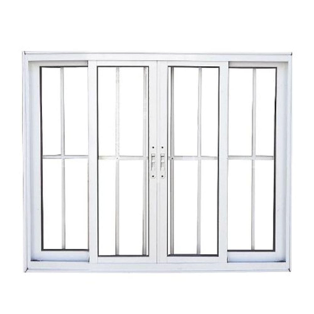 Janela 120x150 4 Folhas Vidro c/Grade - Alumínio Branco - Linha 25 Suprema
