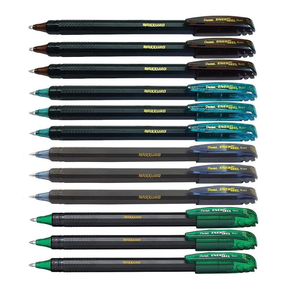 Kit 12 Canetas PENTEL Gel Energel Makkuro 0.7mm Ponta Fina
