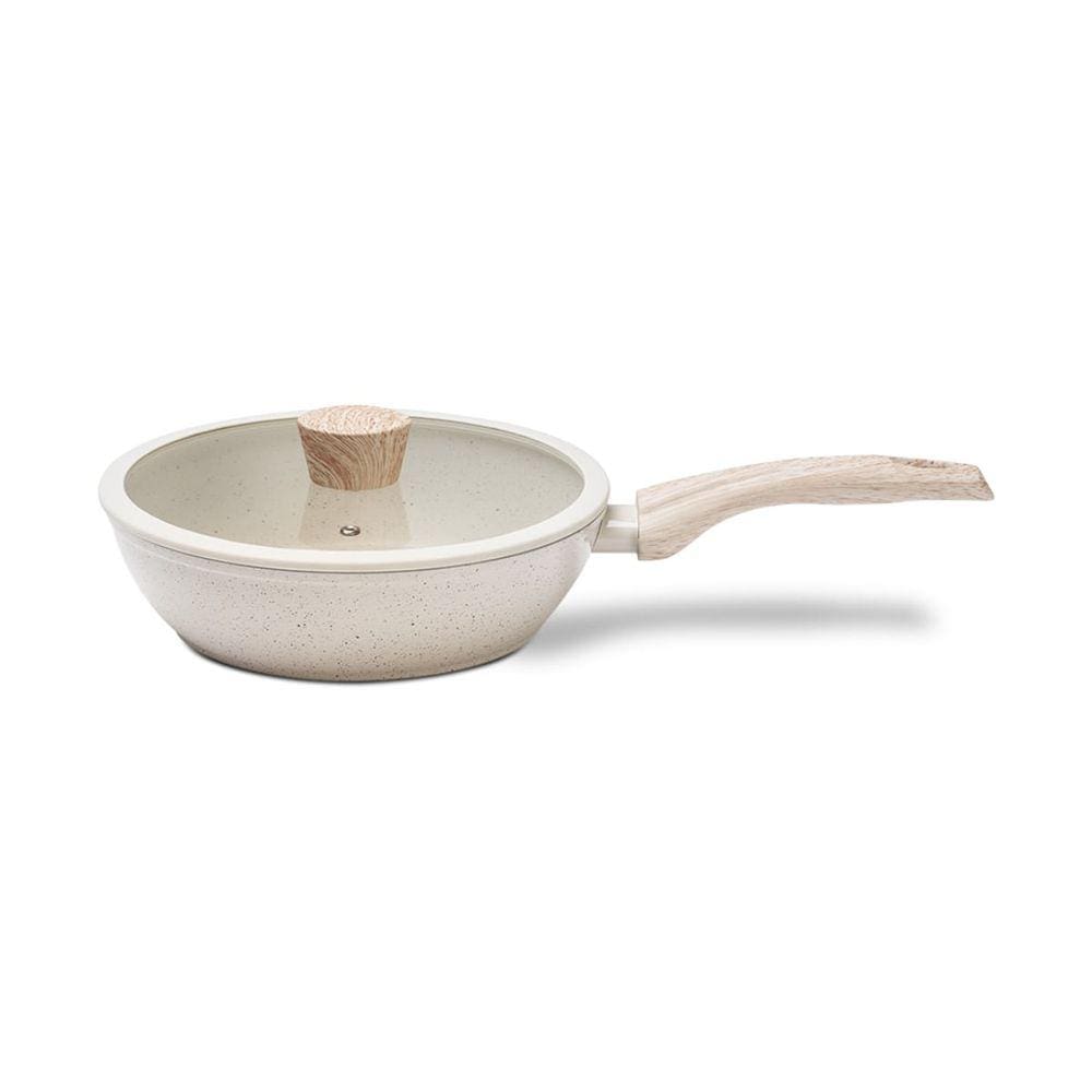 Frigideira Alta com Tampa e Indução 24 cm 2,3 L Revestimento Antiaderente Mineral Resist Cor Vanilla Linha Ceramic Life