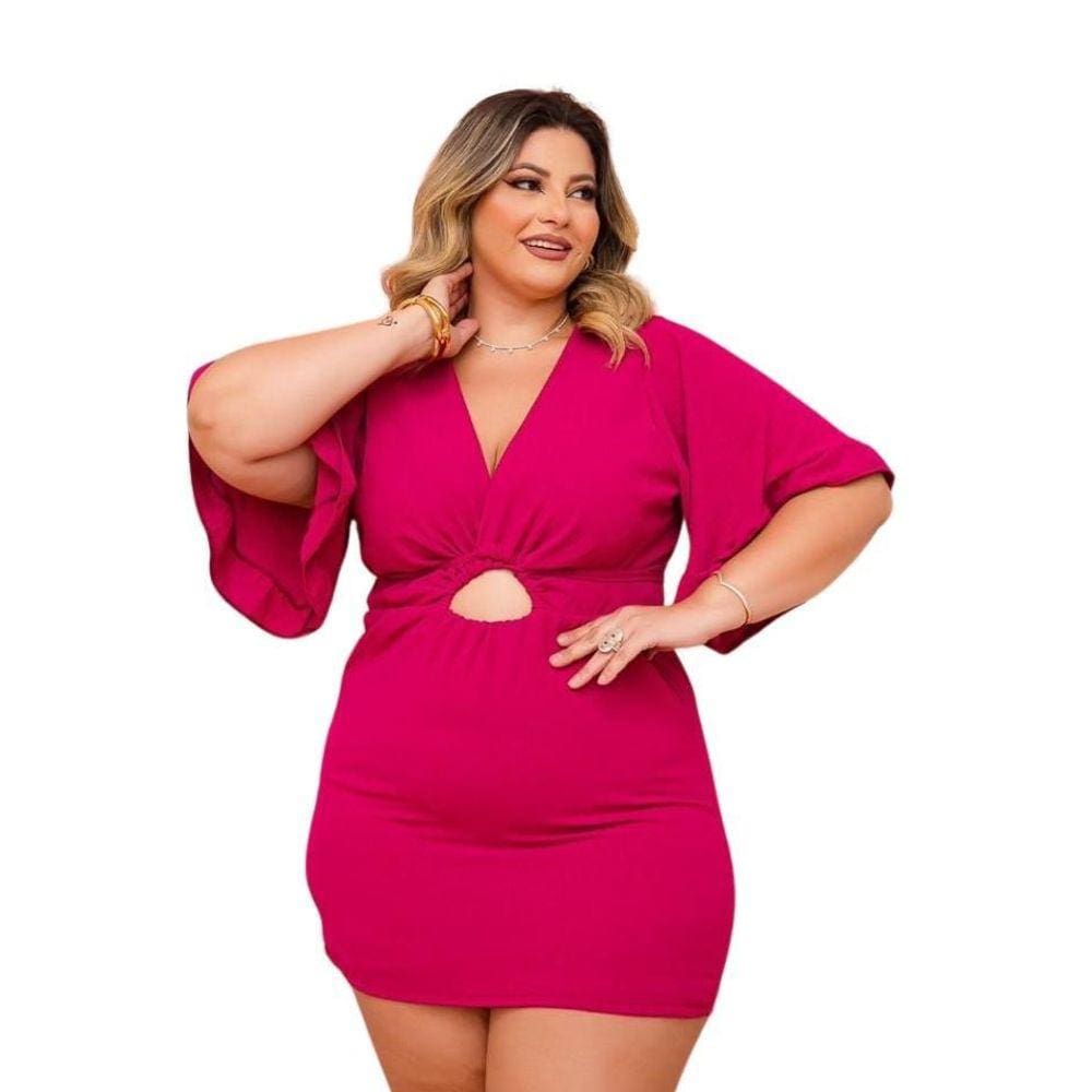 Macaquinho Plus Size Feminino Short Saia Manga Flare 0463