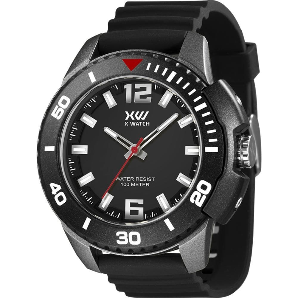 Relógio Preto Grafite Masculino Silicone X-Watch Prova Dágua