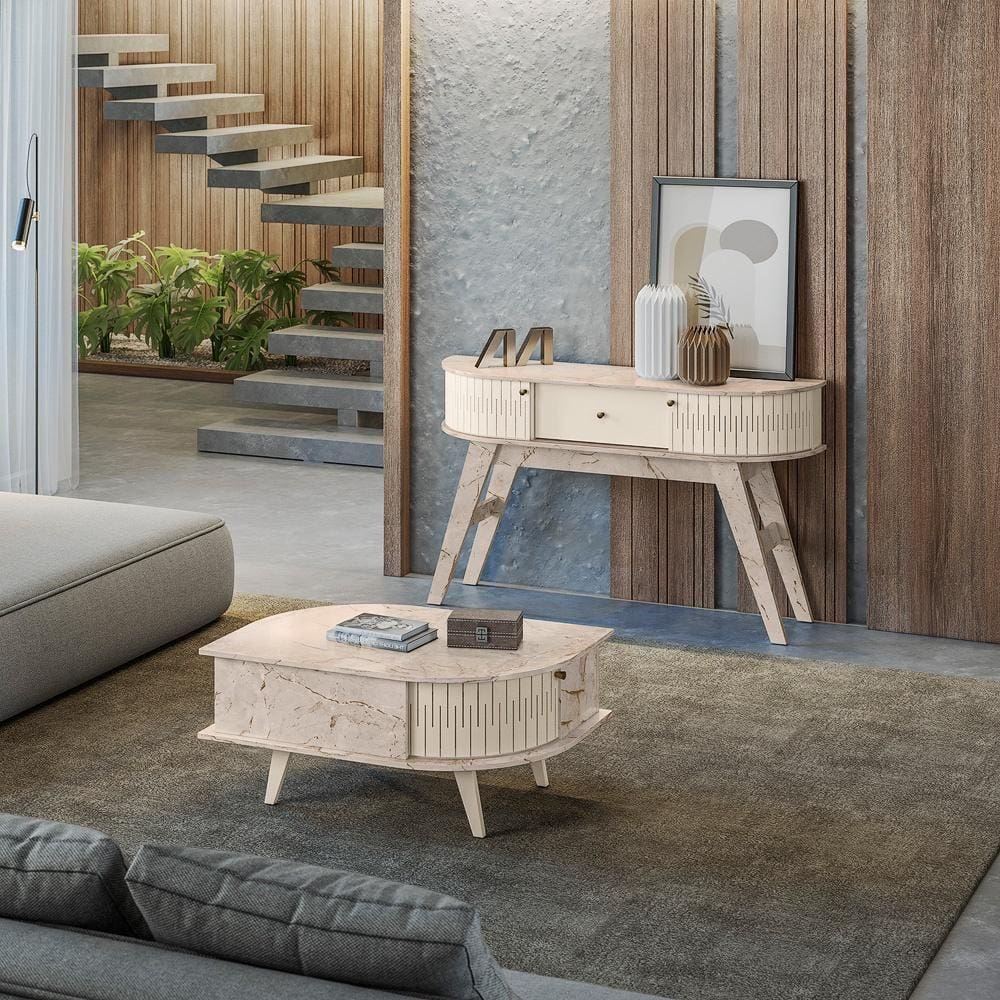 Conjunto Sala de Estar Aparador Estoril e Mesa de Centro Indianápolis Calacata Off White Madetec