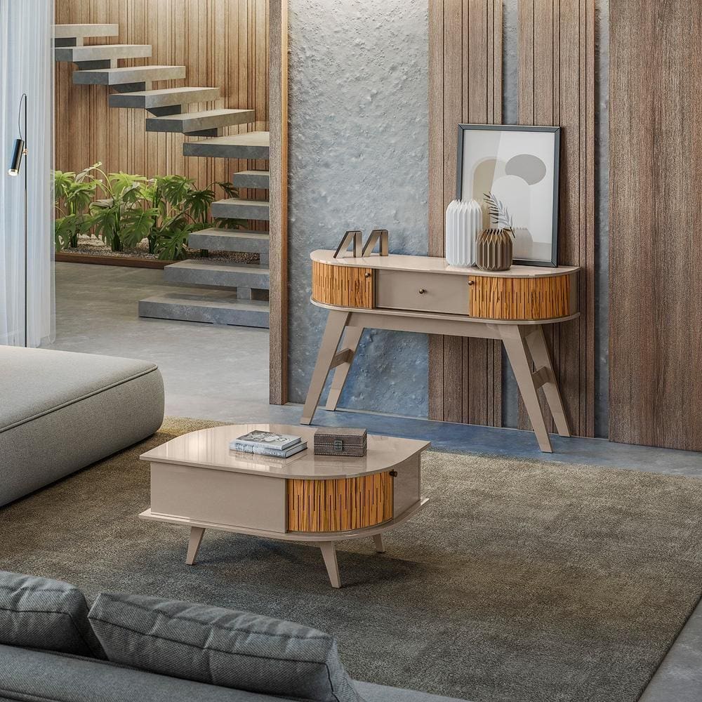 Conjunto Sala de Estar Aparador Estoril e Mesa de Centro Indianápolis fenddi Naturale Madetec