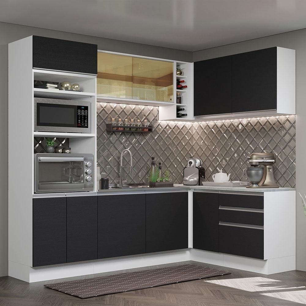 Cozinha Completa 399002 Com Armário E Balcão Branco/Preto