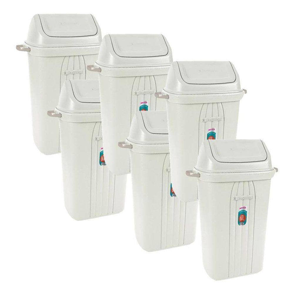 Lixeira Sanremo Em Plástico Resistente 60 Litros Kit 6