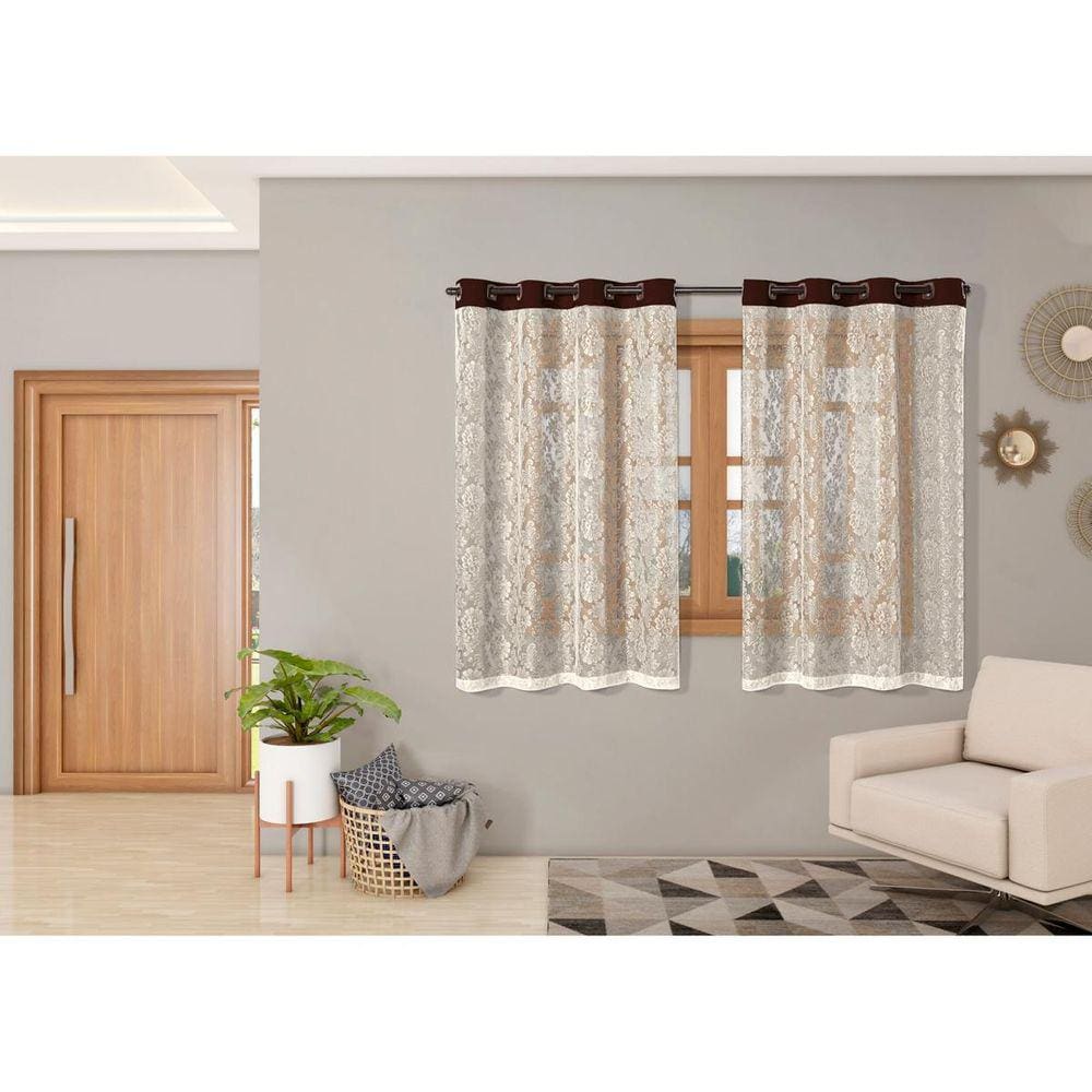 Cortina Renda 2,20Mx1,40M Sala Quarto Janela Cozinha Marrom