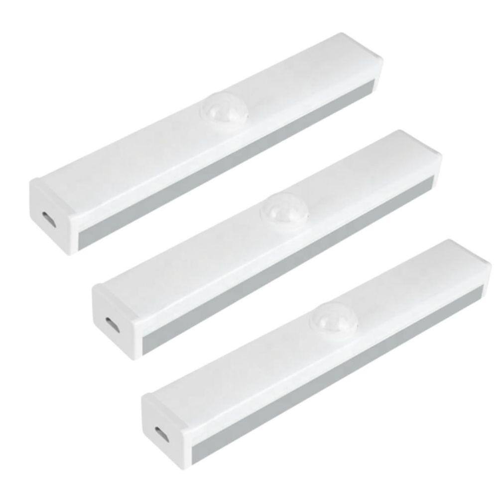 Kit 3 Luminárias Led De 30Cm Sensor De Presença Usb