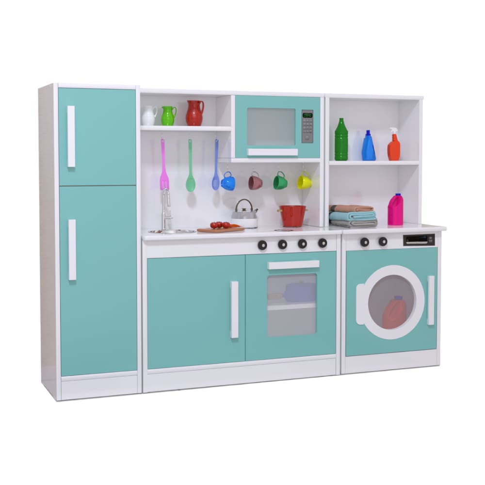 Kit Mini Cozinha Infantil com Geladeira Lavanderia Menta MDF