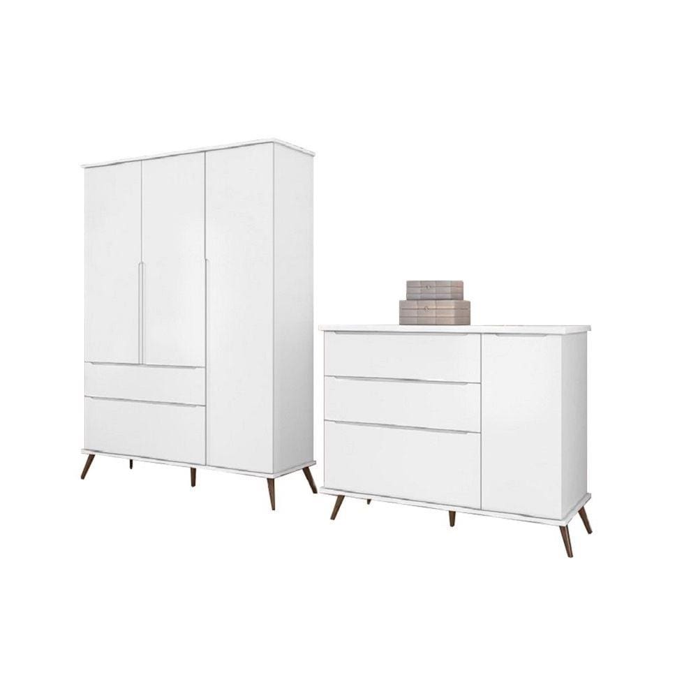 Quarto Infantil Bebê Melinda Cômoda Guarda Roupa Branco