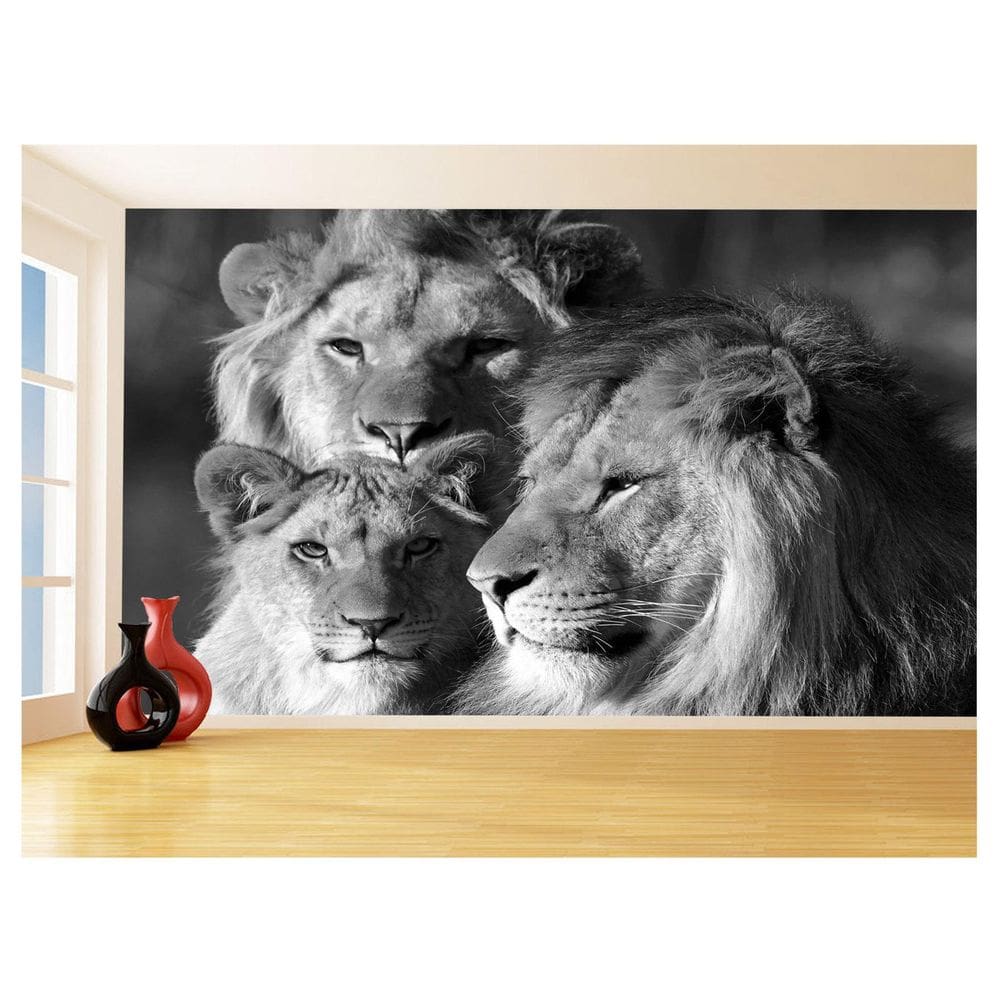 Papel De Parede Animais Leão Família Filhotes 3,5M Anm506