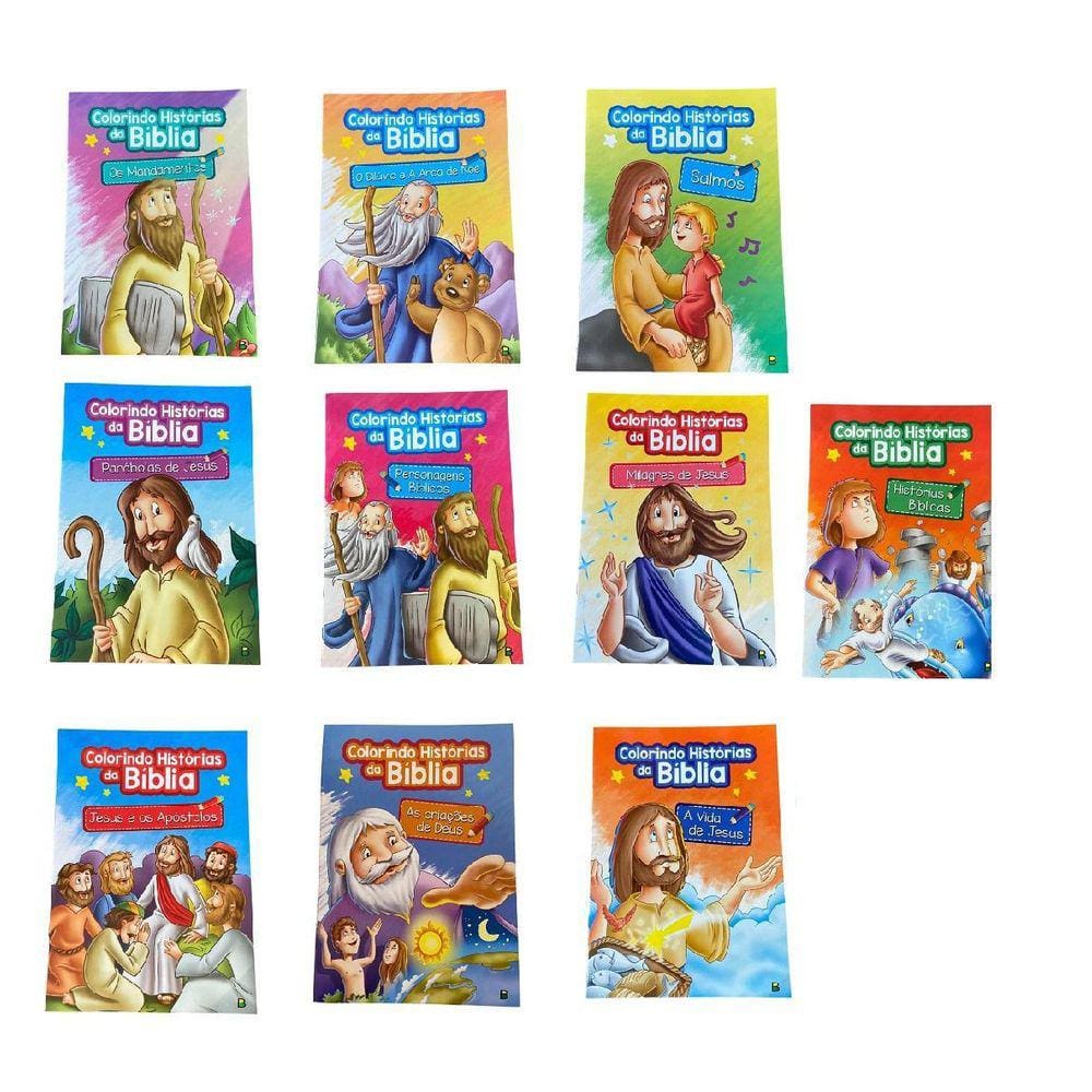 Livro Infantil Para Colorir Histórias Da Bíblia - Kit 10Un