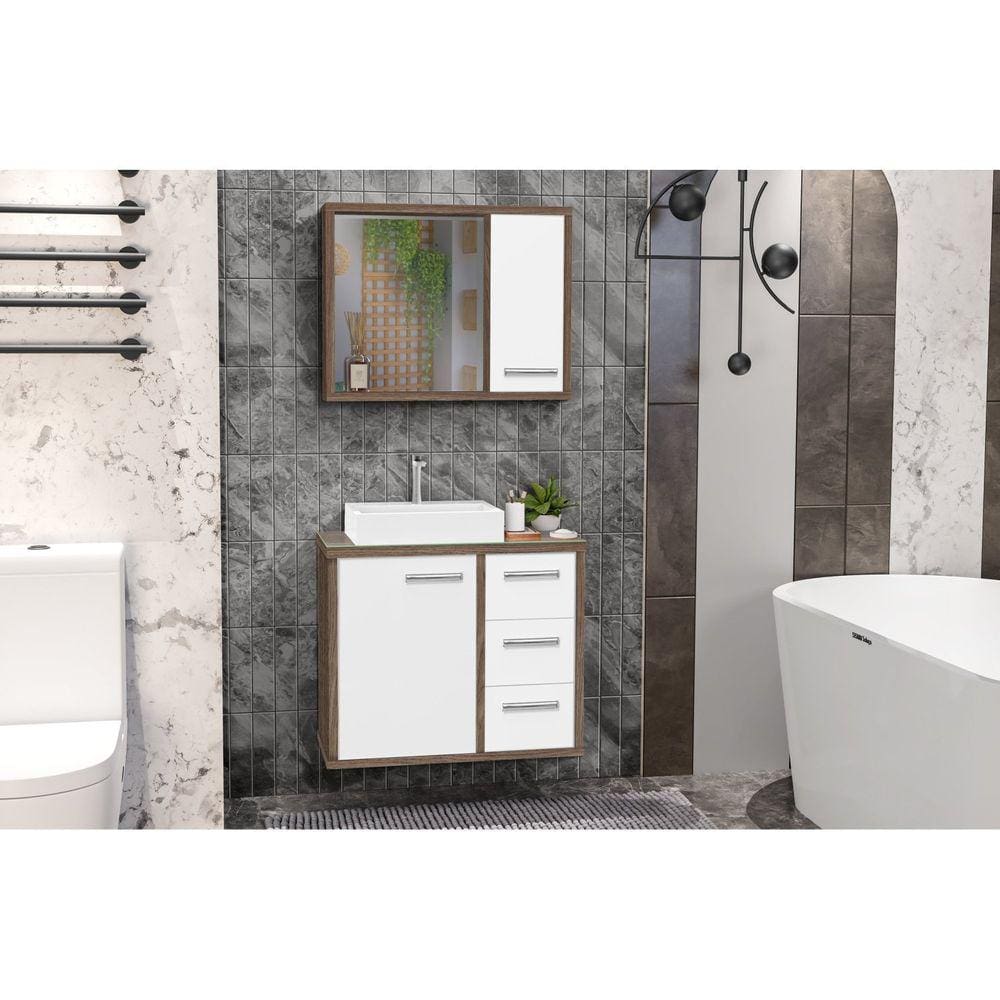 Conjunto para Banheiro com Tampo de Vidro Avelato / Branco