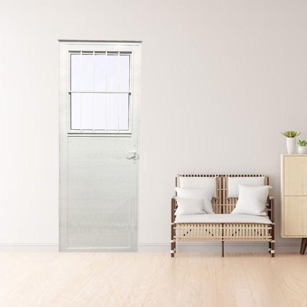 Porta Social Lambril de Alumínio 210 X 90cm Linha 25 Lado Esquerdo Esquadrias Bergame Branco