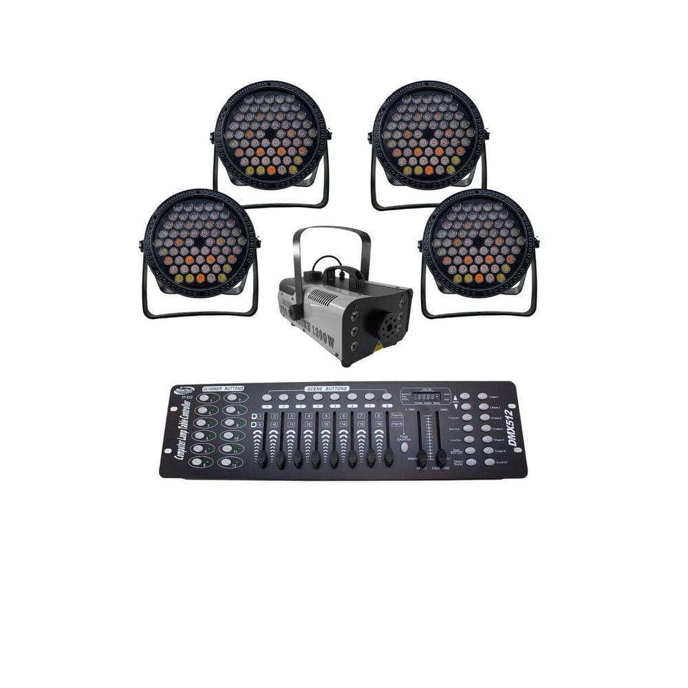 Kit 4 Par Led Slim 60 Led 3W+Máq Fumaça 1200W+Mesa Dmx512