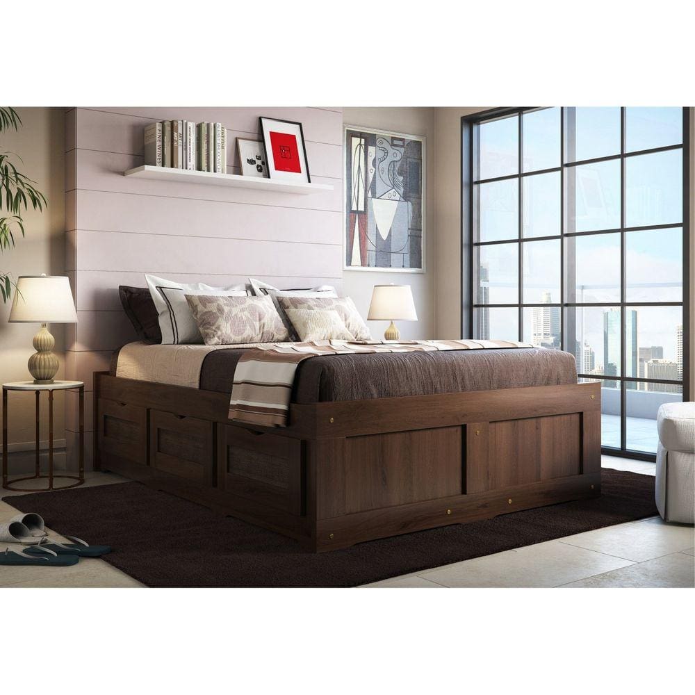 Cama Casal 6 Gavetas Dreams Madeira Maciça Castanho Escuro