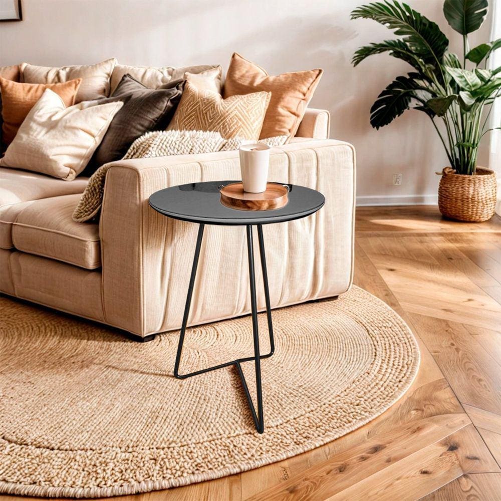 Mesa de Canto Lateral Paris Metal com Vidro 50x40 Cm Preto