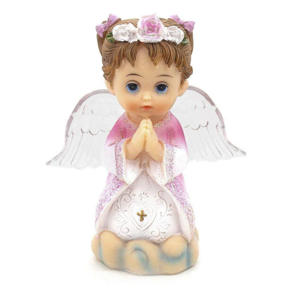 Imagem Anjo Da Guarda Rosa Rezando Led Importado Resina 12