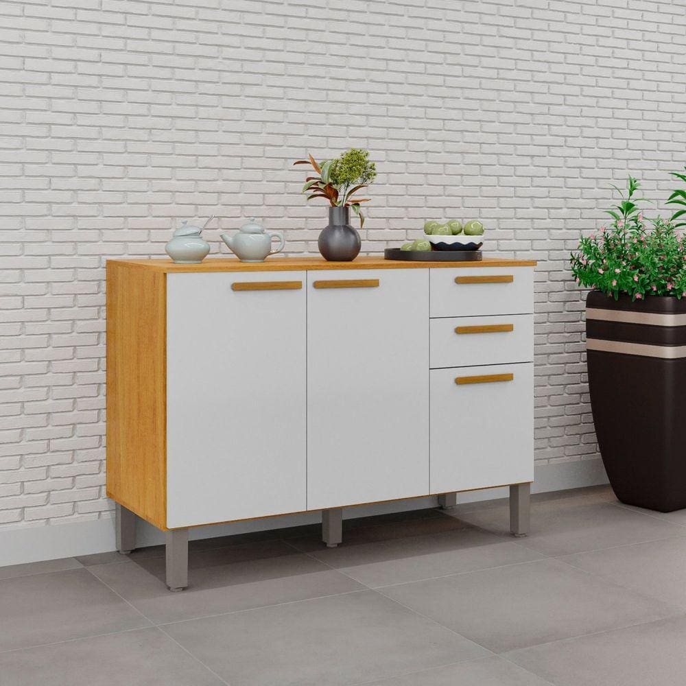 Balcão para Cozinha 3 Portas 2 Gavetas Anne Cinamomo / Branco Acetinado