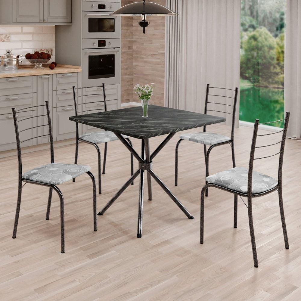 Conjunto Sala de Jantar Mesa Quadrada 70x70cm Tampo Madeira Mdp Indiana 4 Cadeiras Rio Paraopeba / Mart Prata